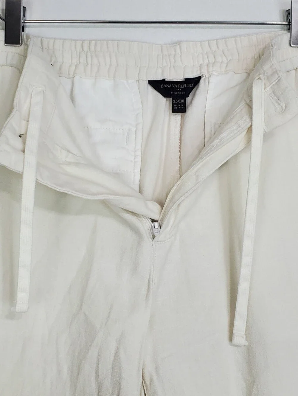 Banana Republic sz 35 athletic fit crop pants linen blend straight leg zip beach